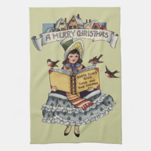 Linge De Cuisine Livre de petite fille d'époque et Père Noël de Noë