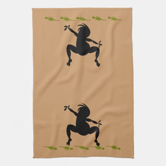 Linge De Cuisine Lizards verts et danse Kokopelli (Vertical)