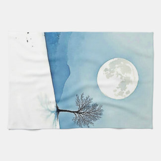 Linge De Cuisine Lone Tree: Serene Full Moon Silence Art