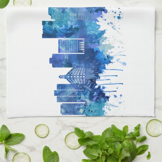 Linge De Cuisine Long Beach California Skyline Blue (Plié)