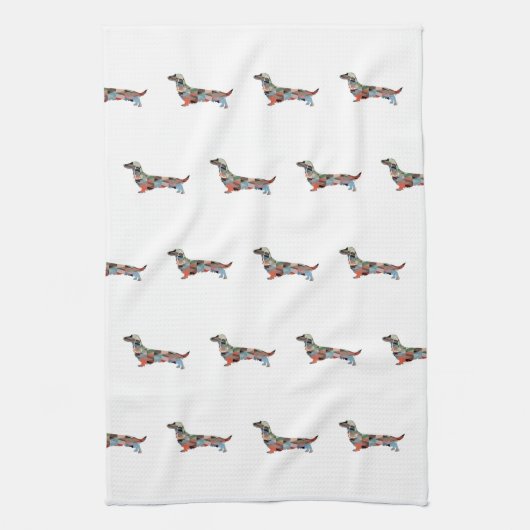 Linge De Cuisine Longue Haine Dachshund Geo Silhouette Plaid (Vertical)