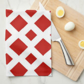 Linge De Cuisine Losanges rouges sur fond blanc (Quart Plié)
