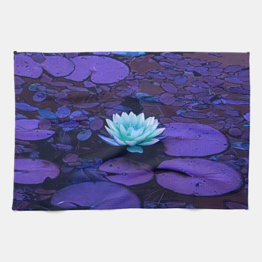 Linge De Cuisine Lotus Fleur Magique Violet Bleu Turquoise Floral (Horizontal)
