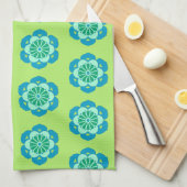 Linge De Cuisine Lotus Flower Mandala, Lime Green et Bleu clair (Quart Plié)