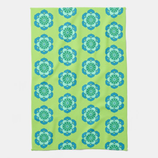Linge De Cuisine Lotus Flower Mandala, Lime Green et Bleu clair (Vertical)