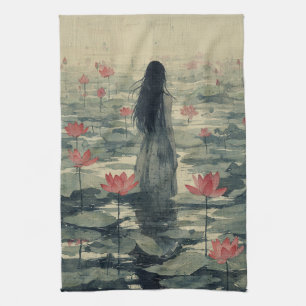 Linge De Cuisine Lotus mélancolique Eau de brouillard Aquarelle (2)
