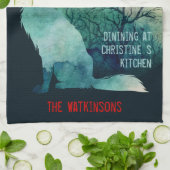 Linge De Cuisine Loup amoureux joli foncé turquoise esthétique pers (Plié)