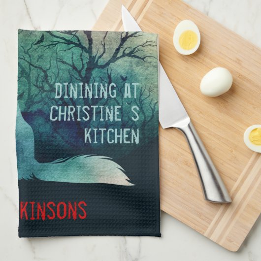 Linge De Cuisine Loup amoureux joli foncé turquoise esthétique pers (Quart Plié)