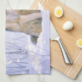 Linge De Cuisine Loup de bois assis dans la neige, Canis lupus, (Quart Plié)