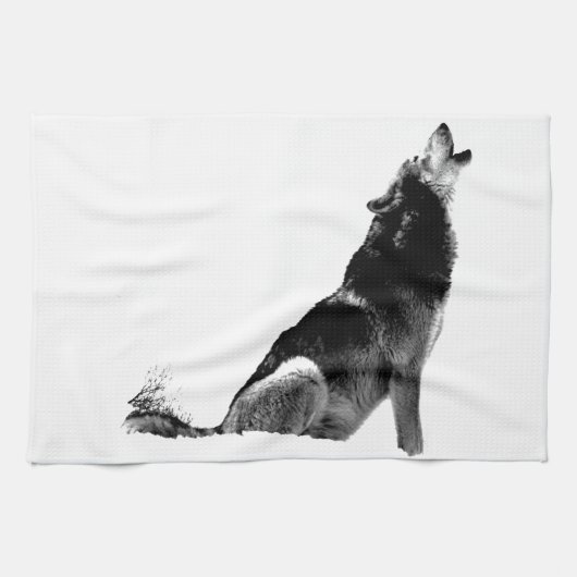Linge De Cuisine Loup de Howling blanc noir (Horizontal)
