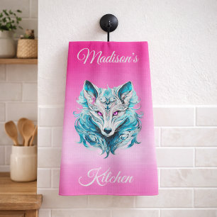 Linge De Cuisine Loup de la forêt mystique Turquoise Rose