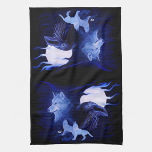 Linge De Cuisine Loup et corbeau avec pleine lune