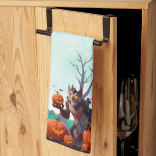 Linge De Cuisine Loup-garou et citrouilles d'Halloween