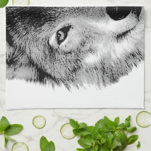 Linge De Cuisine Loup noir et blanc (Plié)