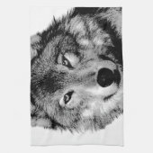 Linge De Cuisine Loup noir et blanc (Vertical)