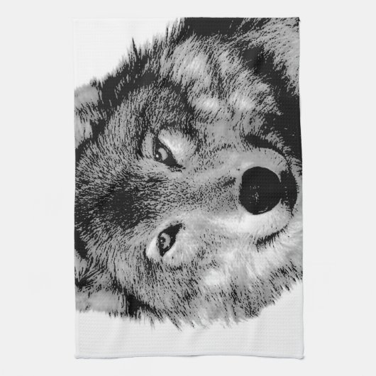 Linge De Cuisine Loup noir et blanc (Vertical)