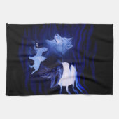 Linge De Cuisine Loups et corbeau avec pleine lune (Horizontal)