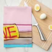 Linge De Cuisine LOVE Graffiti plat serviette, rose, tan & bleu (Quart Plié)