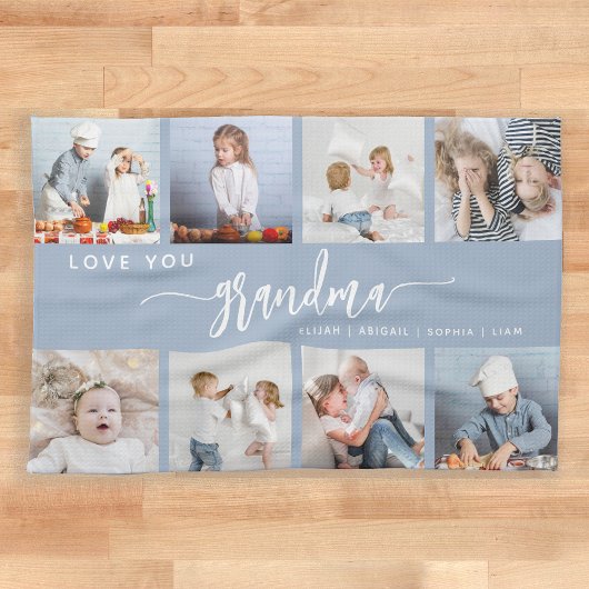 Linge De Cuisine Love You Grandma 8 Photo Collage Dusty Blue