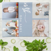 Linge De Cuisine Love You Grandma 8 Photo Collage Dusty Blue (Plié)