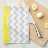 Linge De Cuisine Lt Gray Wht Chevron Yellow Monogram (Quart Plié)
