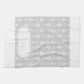Linge De Cuisine Lt Grey | Ancres blanches Roues Monogramme nautiqu (Horizontal)