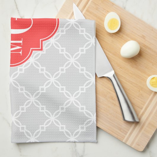 Linge De Cuisine Lt Grey Blanc Fancy Quatrefos 3 Monogramme initial (Quart Plié)