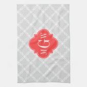 Linge De Cuisine Lt Grey Blanc Fancy Quatrefos 3 Monogramme initial (Vertical)