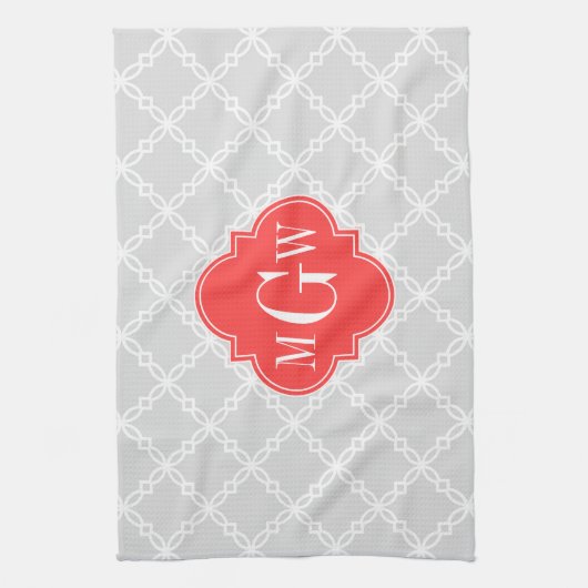Linge De Cuisine Lt Grey Blanc Fancy Quatrefos 3 Monogramme initial (Vertical)