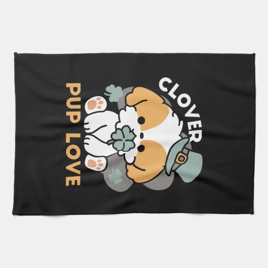 Linge De Cuisine Lucky Pup with Clover - St. Patrick's Day Cadeau (Horizontal)