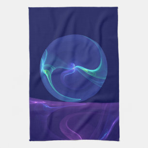 Linge De Cuisine Lumineuse Bleu Violet Rêve Abstrait Fractal Art