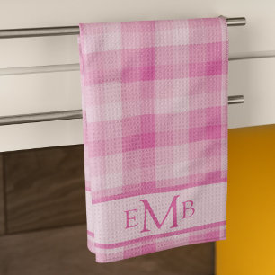 Linge De Cuisine Lumineuse rose Plaid Personnalisé Monogramme Initi
