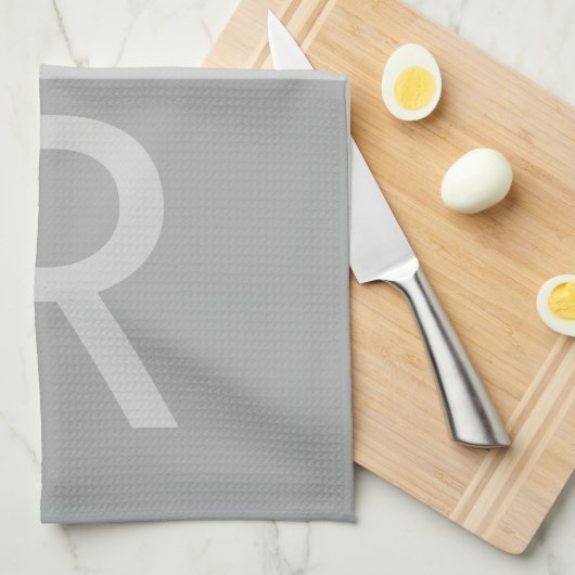 Linge De Cuisine Lumineuses Gris & Gris Initiales Modernes Monogram (Quart Plié)