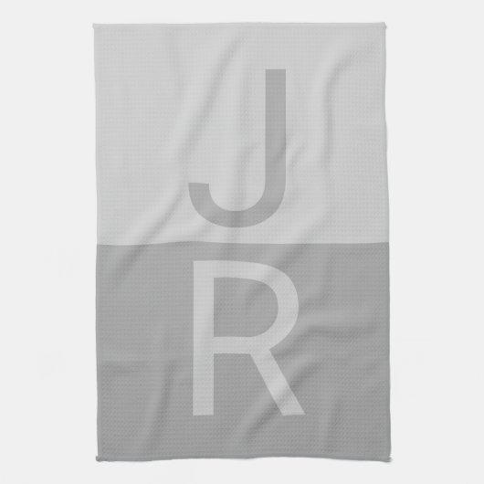 Linge De Cuisine Lumineuses Gris & Gris Initiales Modernes Monogram (Vertical)
