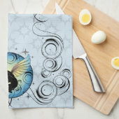 Linge De Cuisine Lune de chat cosmique et étoiles (Quart Plié)