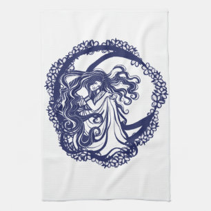 Linge De Cuisine Lune Enfant Bleu Floral Lune Déesse Art Lune Enfan