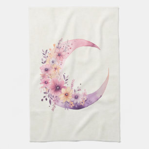 Linge De Cuisine Lune rose Croissant avec de jolies fleurs
