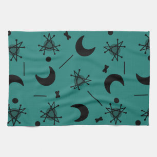 Linge De Cuisine Lunes et étoiles L'ère atomique Turquoise Abstrait