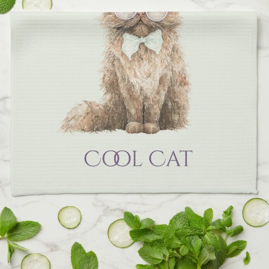 Linge De Cuisine Lunettes Cool Cat Marron Violet Menthe (Plié)