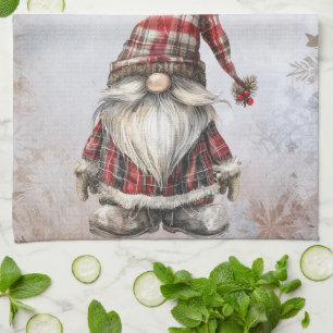Linge De Cuisine Lutin de Noël chapeau carreau rouge