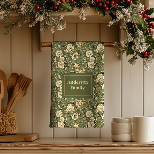 Linge De Cuisine Lux Green Gold Print Personalized Kitchen Towel 