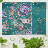 Linge De Cuisine Luxe Turquoise sous-marin | Coquillages d'or Green (Plié)
