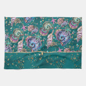 Linge De Cuisine Luxe Turquoise sous-marin | Coquillages d'or Green (Horizontal)