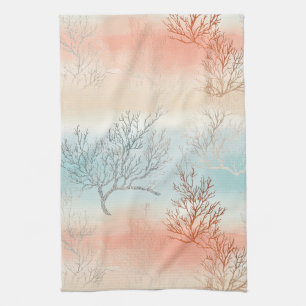 Linge De Cuisine Luxueux papier peint aquarelle côtier Corail & Vag