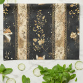 Linge De Cuisine Luxury Black & Gold Botanical Fox Pattern (1) (Plié)