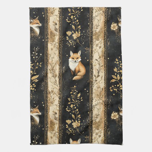 Linge De Cuisine Luxury Black & Gold Botanical Fox Pattern (1) (Vertical)