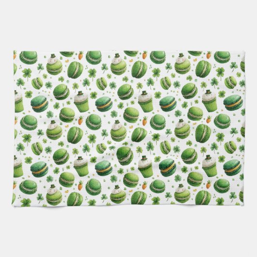 Linge De Cuisine Macaron et trèfle aquarelle de la Saint-Patrick (Horizontal)