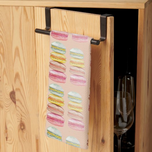 Linge De Cuisine Macarons français aquarelle peints à la main (Pliage en tiers)