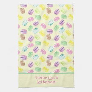 Linge De Cuisine Macarons français aquarelle personnalisés Macaro