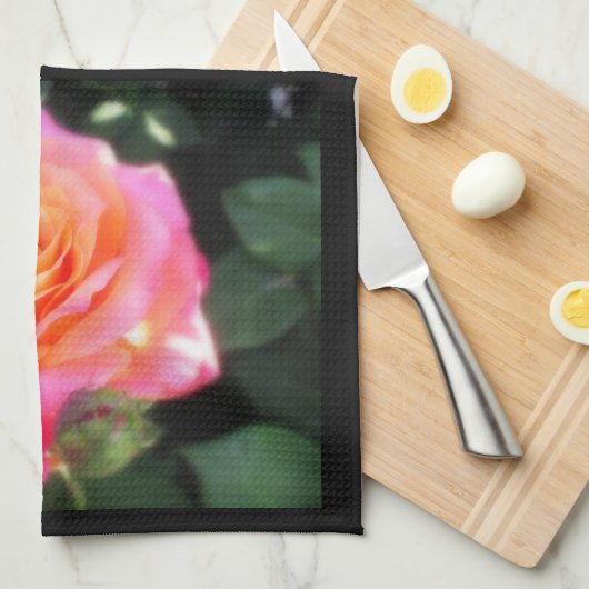 Linge De Cuisine Macro Rose rose et orange (Quart Plié)